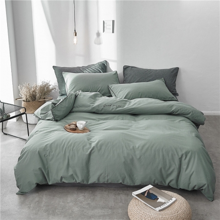 91家纺网 家纺一手货源 找家纺 2018秋冬新款色织简易绣四件套 秀-墨绿