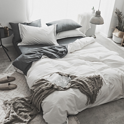 91家纺网 家纺一手货源 找家纺 2018素色水洗四件套 灰白