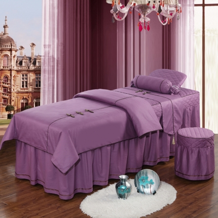 雅泰 2019新款全棉美容床罩四件套 盘扣款紫