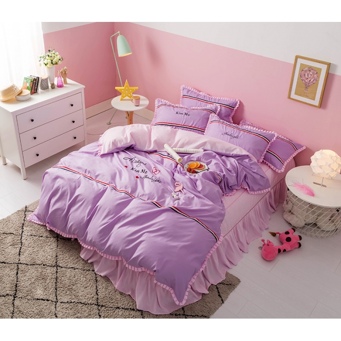 91家纺网 家纺一手货源 找家纺 2018欧冠家纺INS典藏版爆款四件套 床裙款 INS-紫粉