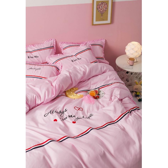 91家纺网 家纺一手货源 找家纺 2018欧冠家纺INS典藏版爆款四件套 床裙款 INS-粉