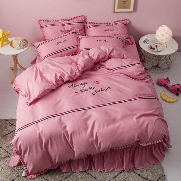 91家纺网 家纺一手货源 找家纺 2018欧冠家纺INS典藏版爆款四件套 床裙款 INS-豆沙