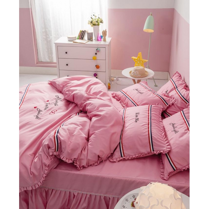 91家纺网 家纺一手货源 找家纺 2018欧冠家纺INS典藏版爆款四件套 床裙款 INS-豆沙