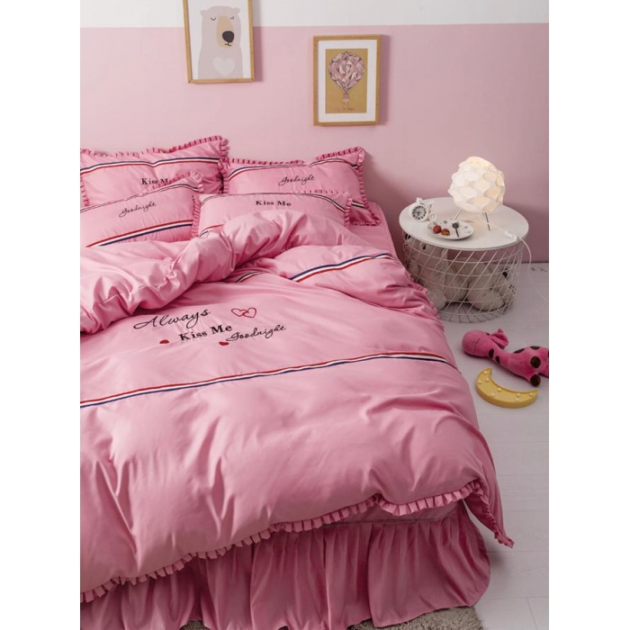 91家纺网 家纺一手货源 找家纺 2018欧冠家纺INS典藏版爆款四件套 床裙款 INS-豆沙