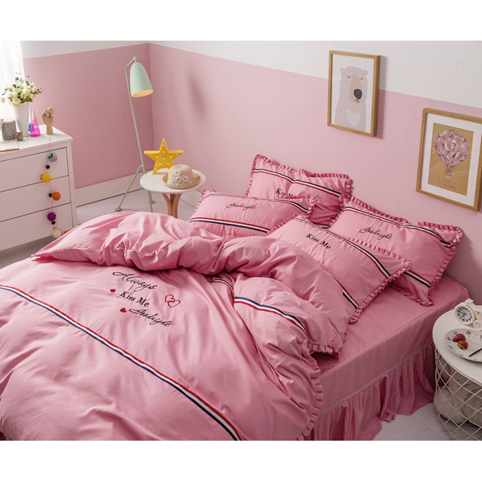 91家纺网 家纺一手货源 找家纺 2018欧冠家纺INS典藏版爆款四件套 床裙款 INS-豆沙