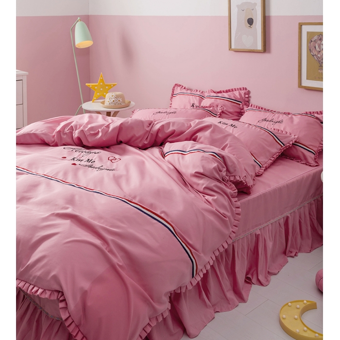 91家纺网 家纺一手货源 找家纺 2018欧冠家纺INS典藏版爆款四件套 床裙款 INS-豆沙