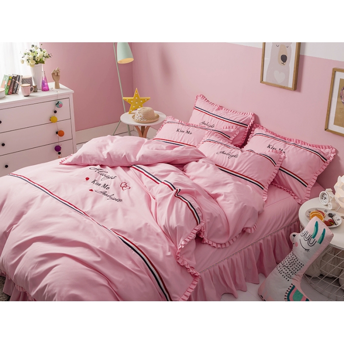 91家纺网 家纺一手货源 找家纺 2018欧冠家纺INS典藏版爆款四件套 床裙款 INS-深粉