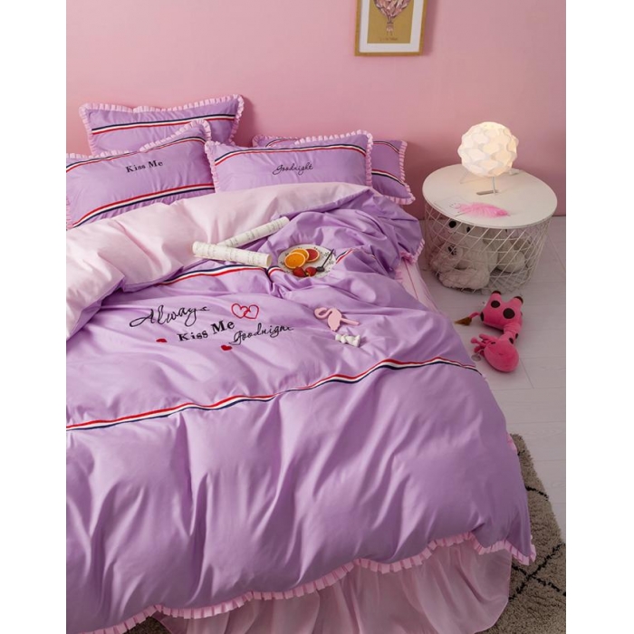 91家纺网 家纺一手货源 找家纺 2018欧冠家纺INS典藏版爆款四件套 床裙款 INS-紫粉