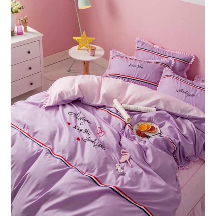 91家纺网 家纺一手货源 找家纺 2018欧冠家纺INS典藏版爆款四件套 床裙款 INS-紫粉