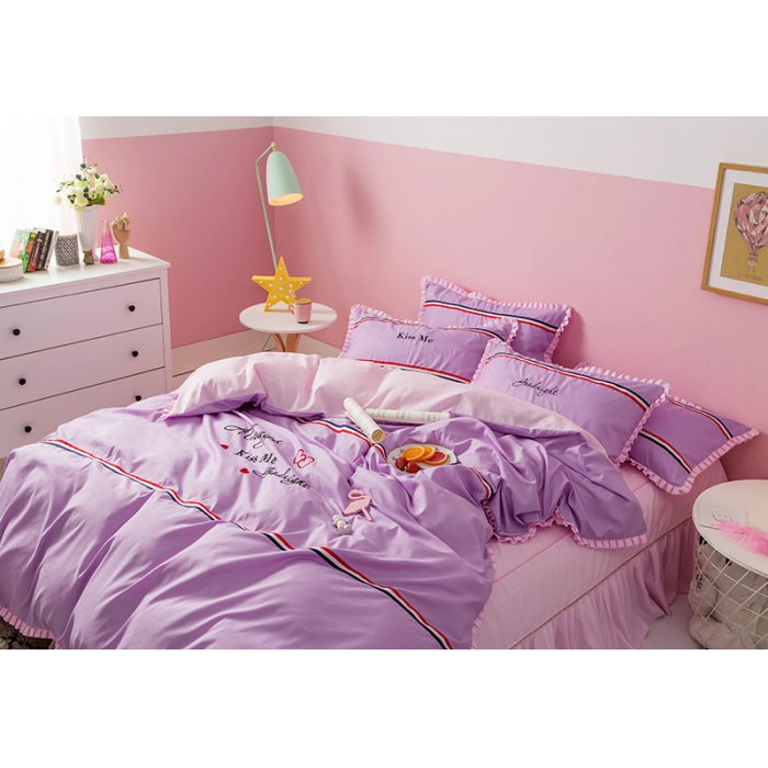 91家纺网 家纺一手货源 找家纺 2018欧冠家纺INS典藏版爆款四件套 床裙款 INS-紫粉