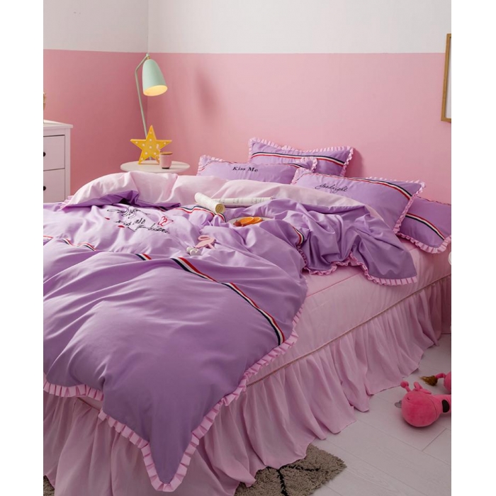 91家纺网 家纺一手货源 找家纺 2018欧冠家纺INS典藏版爆款四件套 床裙款 INS-紫粉