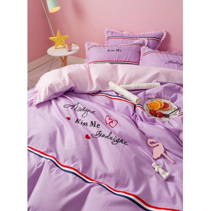 91家纺网 家纺一手货源 找家纺 2018欧冠家纺INS典藏版爆款四件套 床裙款 INS-紫粉