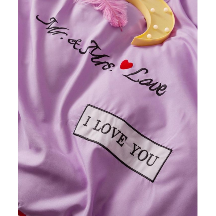 91家纺网 家纺一手货源 找家纺 2018欧冠家纺INS典藏版爆款四件套床裙款 love-紫粉