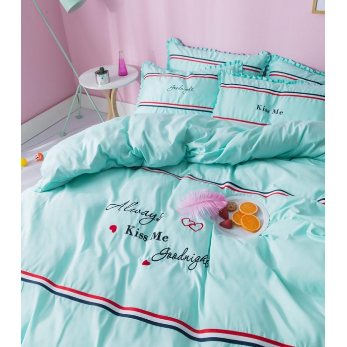 91家纺网 家纺一手货源 找家纺 2018欧冠家纺INS典藏版爆款四件套 床裙款INS-果绿