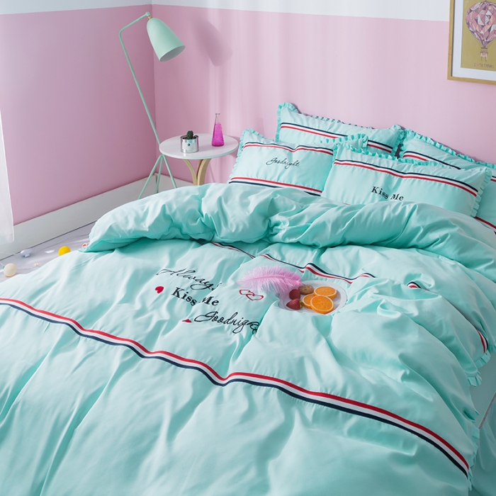 91家纺网 家纺一手货源 找家纺 2018欧冠家纺INS典藏版爆款四件套 床裙款INS-果绿