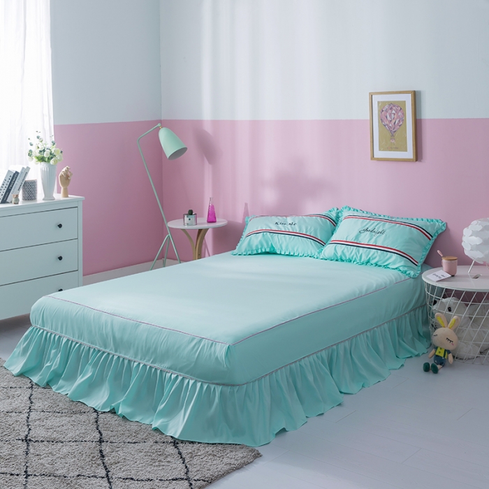 91家纺网 家纺一手货源 找家纺 2018欧冠家纺INS典藏版爆款四件套 床裙款INS-果绿