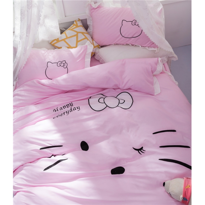 91家纺网 家纺一手货源 找家纺 欧冠家纺 水洗磨毛卡通床裙款四件套 美美猫全粉