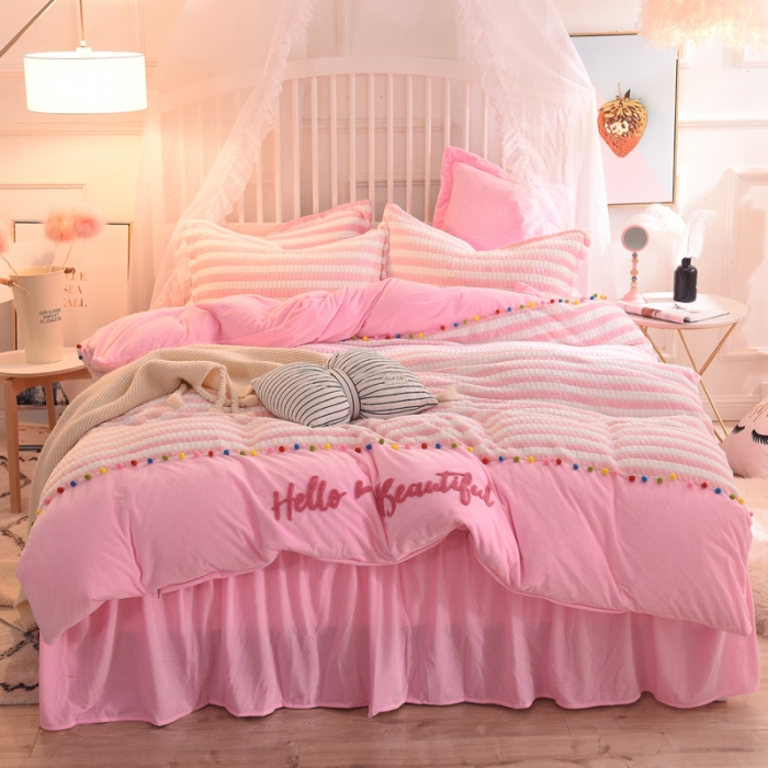 91家纺网 家纺一手货源 找家纺 欧冠家纺 2018新品阳光暖绒系列 粉