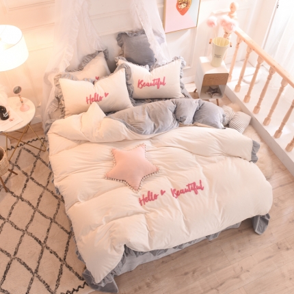 91家纺网 家纺一手货源 找家纺 欧冠家纺 宝宝绒毛巾绣四件套 灰白