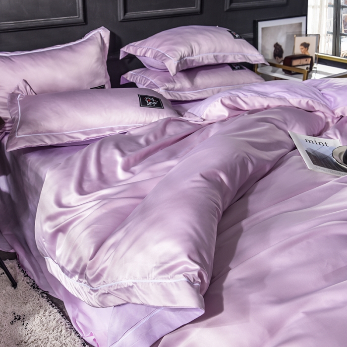 91家纺网 家纺一手货源 找家纺 欧冠 2019新款水洗真丝贴布绣四件套 床单款 紫色