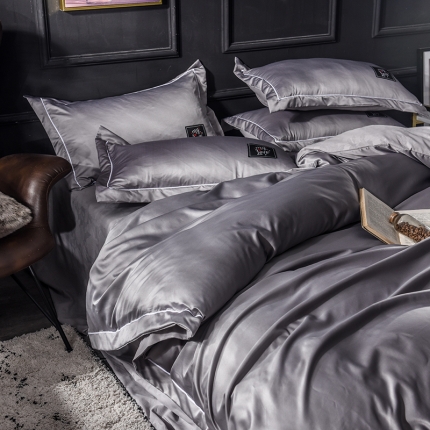 91家纺网 家纺一手货源 找家纺 欧冠 2019新款水洗真丝贴布绣四件套 床单款 烟灰