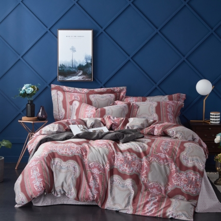 91家纺网 家纺一手货源 找家纺 棉生活 高端系列60长绒棉四件套床单款慕斯-红