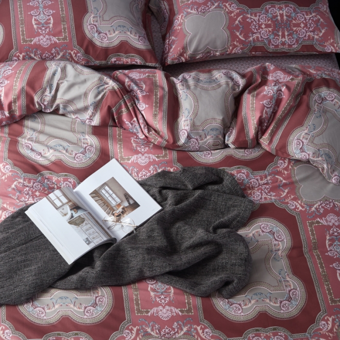 91家纺网 家纺一手货源 找家纺 棉生活 高端系列60长绒棉四件套床单款慕斯-红