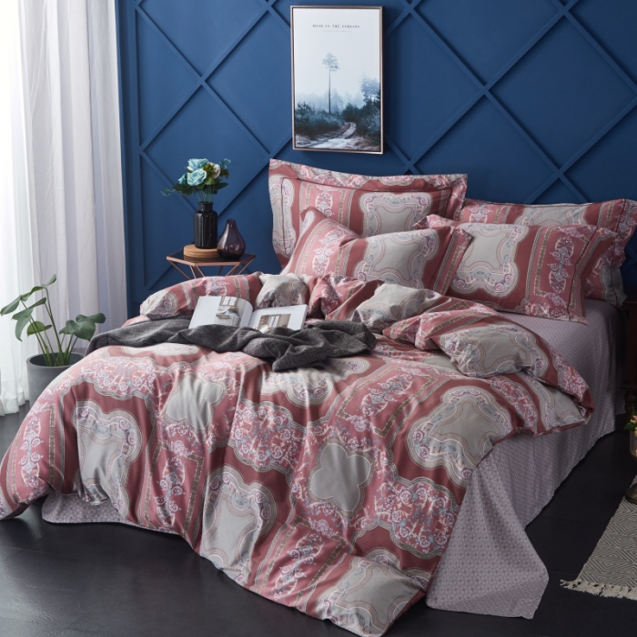 91家纺网 家纺一手货源 找家纺 棉生活 高端系列60长绒棉四件套床单款慕斯-红