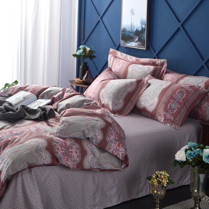 91家纺网 家纺一手货源 找家纺 棉生活 高端系列60长绒棉四件套床单款慕斯-红