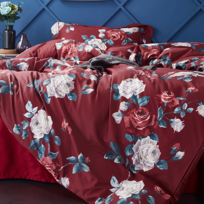 91家纺网 家纺一手货源 找家纺 棉生活 高端系列60长绒棉四件套床单款伊娜-红