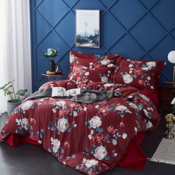 91家纺网 家纺一手货源 找家纺 棉生活 高端系列60长绒棉四件套床单款伊娜-红
