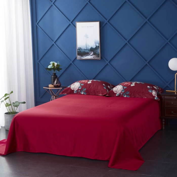 91家纺网 家纺一手货源 找家纺 棉生活 高端系列60长绒棉四件套床单款伊娜-红