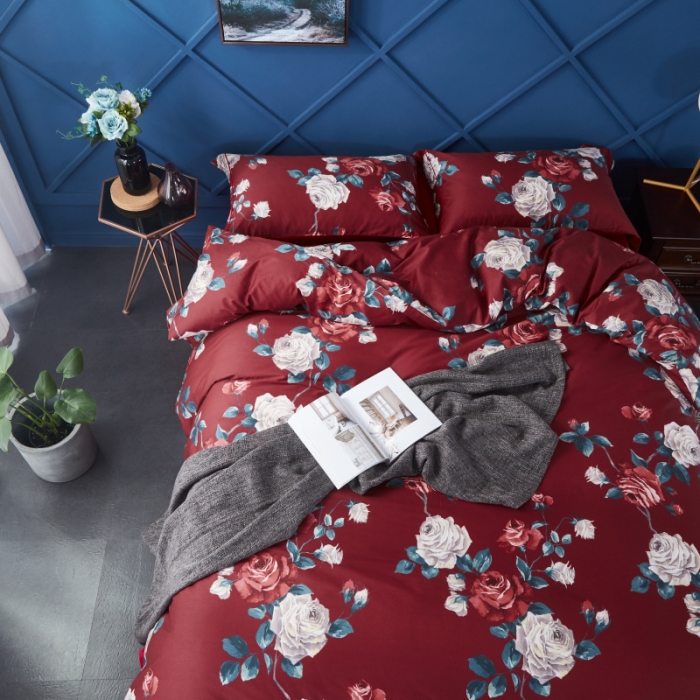 91家纺网 家纺一手货源 找家纺 棉生活 高端系列60长绒棉四件套床单款伊娜-红