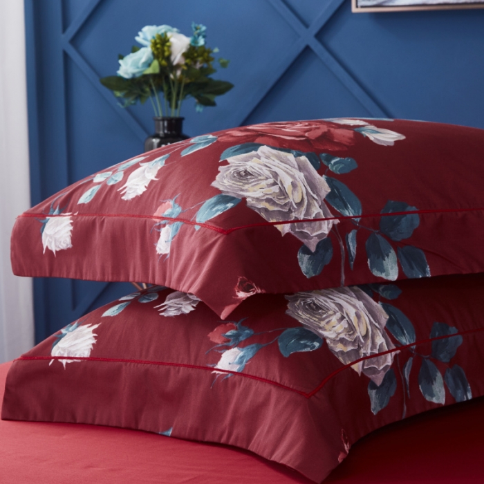 91家纺网 家纺一手货源 找家纺 棉生活 高端系列60长绒棉四件套床单款伊娜-红