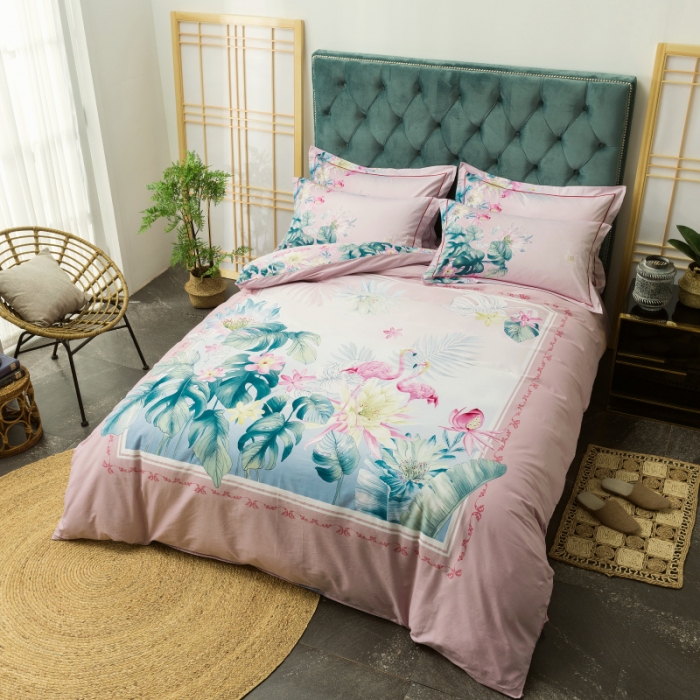 91家纺网 家纺一手货源 找家纺 棉生活 2019年春夏大版全棉四件套 晴窗花事粉