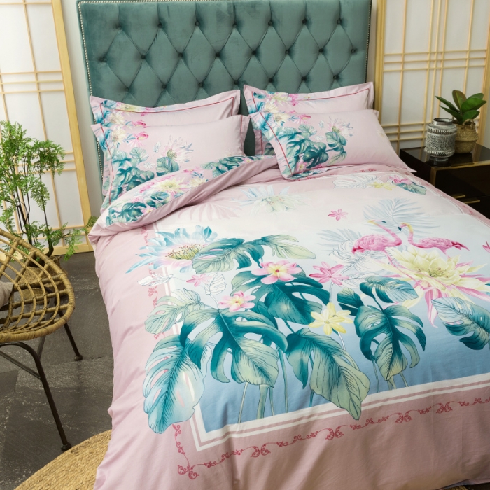 91家纺网 家纺一手货源 找家纺 棉生活 2019年春夏大版全棉四件套 晴窗花事粉