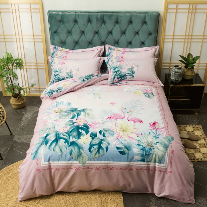 91家纺网 家纺一手货源 找家纺 棉生活 2019年春夏大版全棉四件套 晴窗花事粉