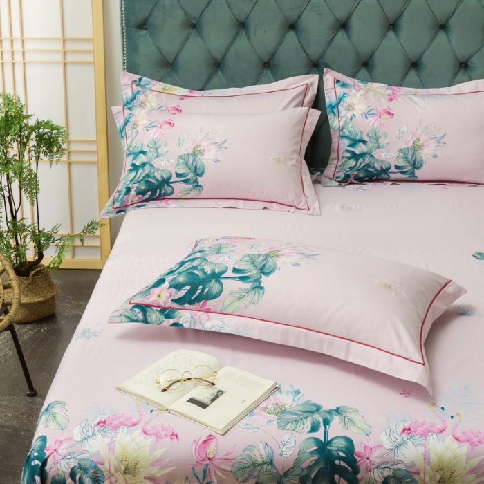 91家纺网 家纺一手货源 找家纺 棉生活 2019年春夏大版全棉四件套 晴窗花事粉