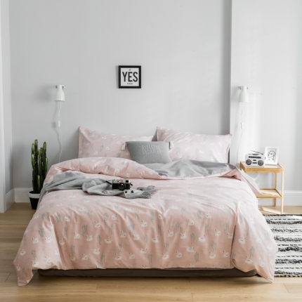 91家纺网 家纺一手货源 找家纺 （总）棉生活 2019新款13372萌系小清新四件套床笠款