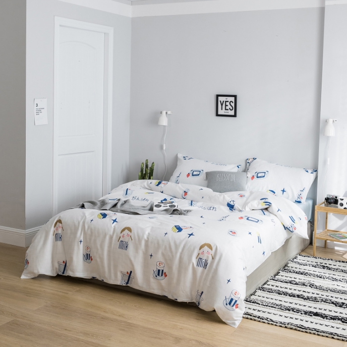 91家纺网 家纺一手货源 找家纺 棉生活 2019新款13372萌系小清新四件套床单款美少女