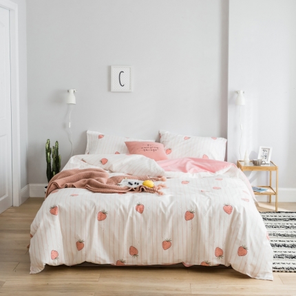 棉生活 2019新款13372萌系小清新四件套床单款甜心草莓