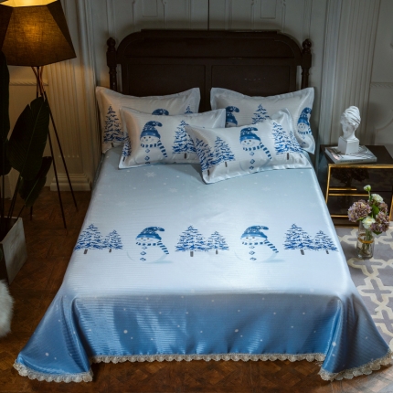 91家纺网 家纺一手货源 找家纺 棉生活 2020春夏新品600D冰丝软凉席三件套 雪人