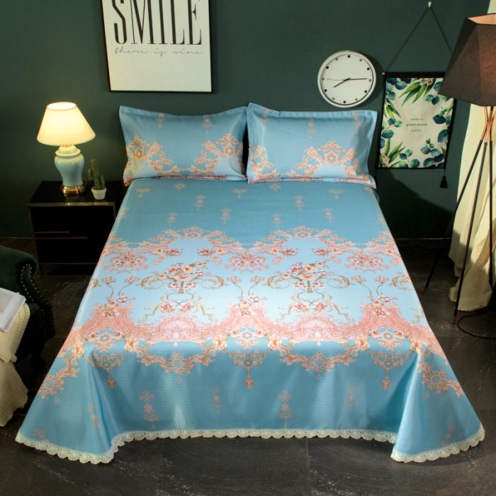 91家纺网 家纺一手货源 找家纺 棉生活 2020春夏新品600D冰丝软凉席三件套春之密语-蓝