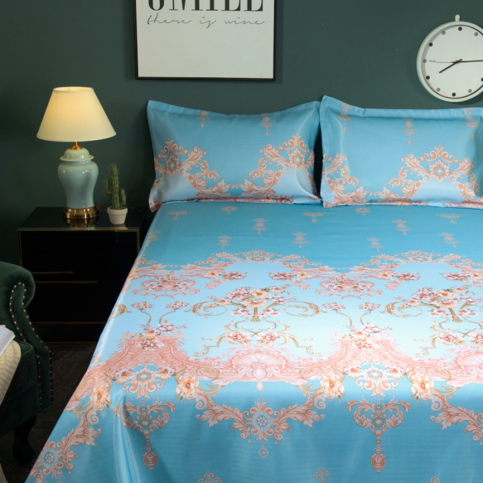 91家纺网 家纺一手货源 找家纺 棉生活 2020春夏新品600D冰丝软凉席三件套春之密语-蓝