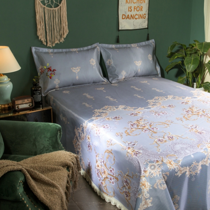 91家纺网 家纺一手货源 找家纺 棉生活 2020春夏新品600D冰丝软凉席三件套春之密语-紫