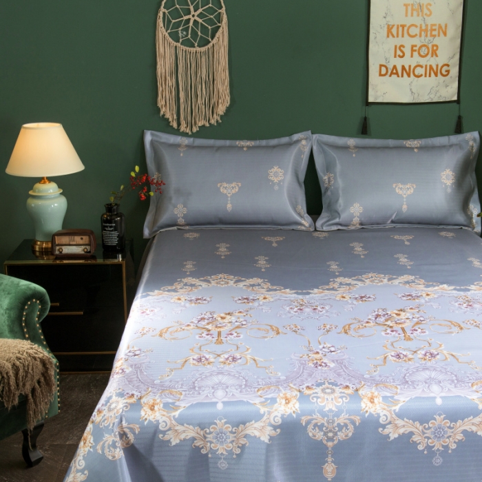 91家纺网 家纺一手货源 找家纺 棉生活 2020春夏新品600D冰丝软凉席三件套春之密语-紫