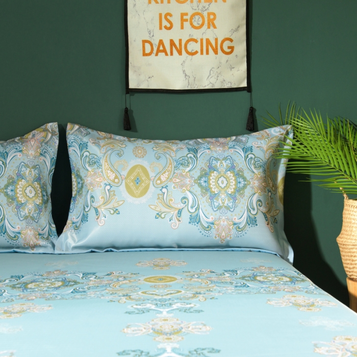 91家纺网 家纺一手货源 找家纺 棉生活 2020春夏新品600D冰丝软凉席三件套 恬静-蓝