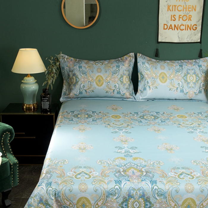 91家纺网 家纺一手货源 找家纺 棉生活 2020春夏新品600D冰丝软凉席三件套 恬静-蓝