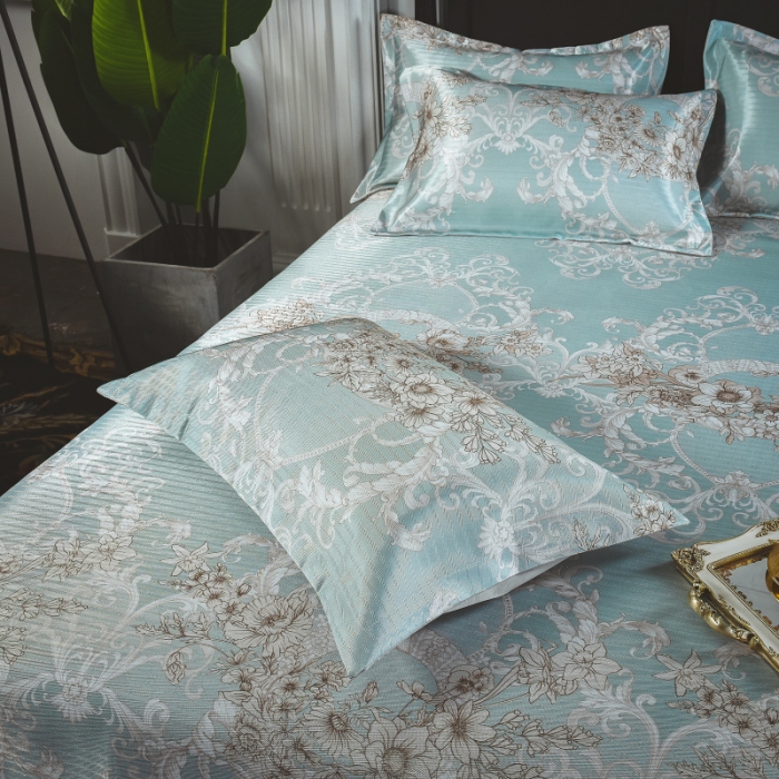 91家纺网 家纺一手货源 找家纺 棉生活 2020春夏新品600D冰丝软凉席三件套 维纳斯蓝