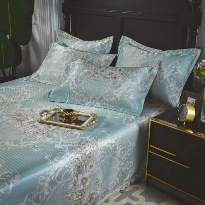 91家纺网 家纺一手货源 找家纺 棉生活 2020春夏新品600D冰丝软凉席三件套 维纳斯蓝